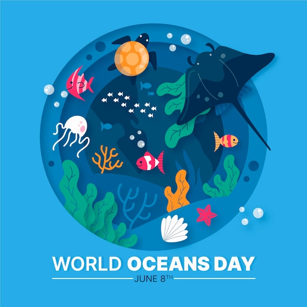 Free vector world oceans day illustration in paper style