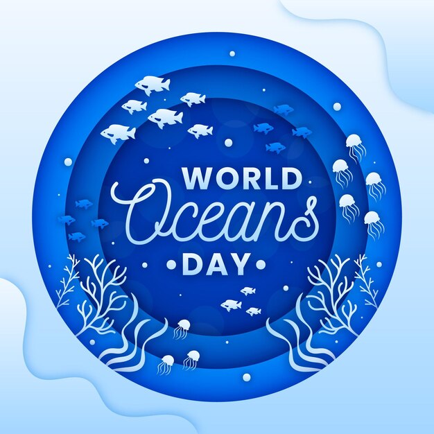 World oceans day illustration in paper style