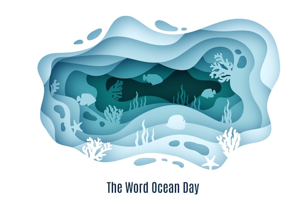 Иллюстрация всемирного дня океанов в бумажном стиле