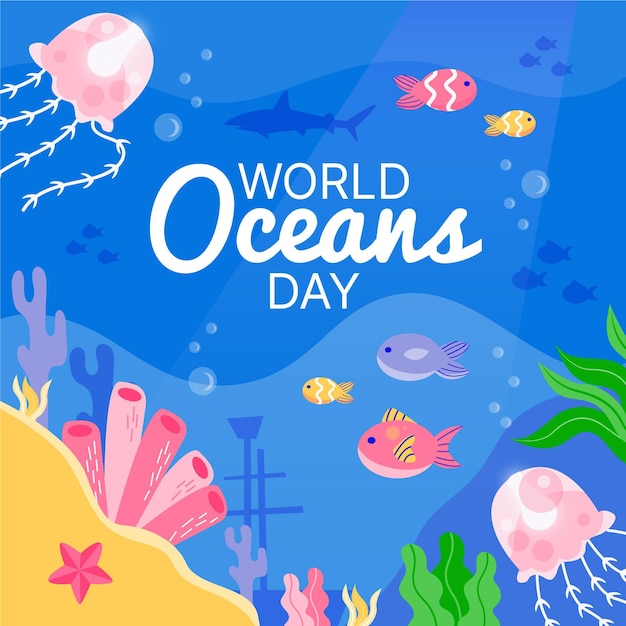 Free vector world oceans day jellyfish and fish