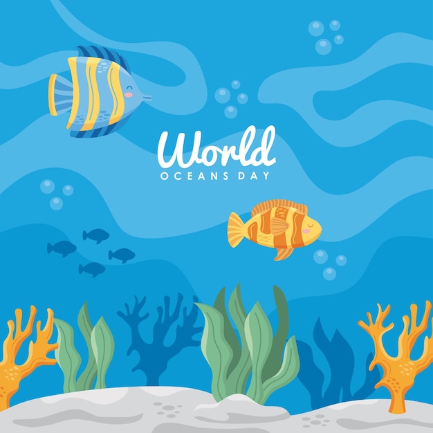 Free vector world oceans day lettering