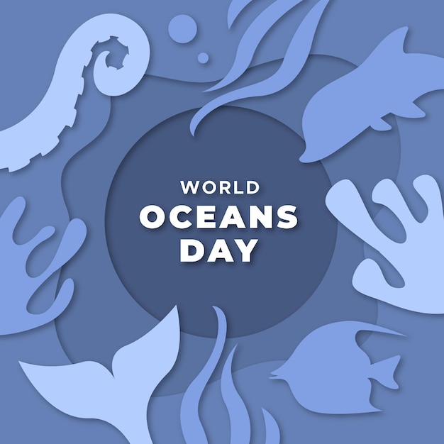 World oceans day in paper design