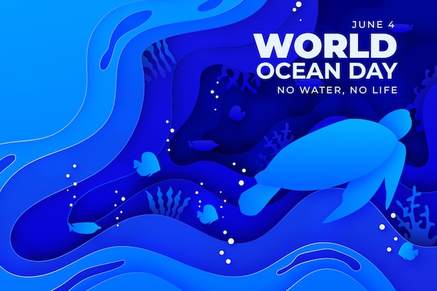 Free vector world oceans day paper style background