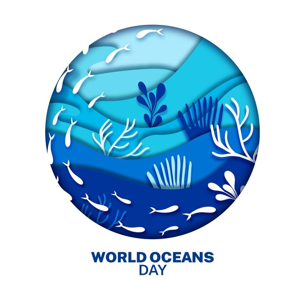 World oceans day in paper style concept