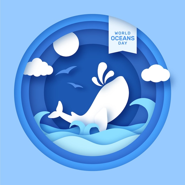Всемирный день океанов в бумажном стиле