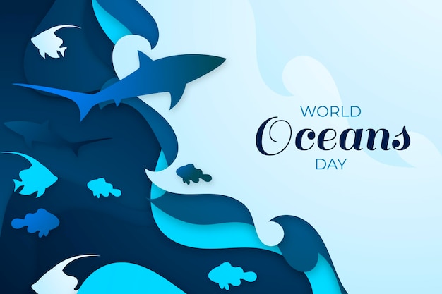 World oceans day in paper style