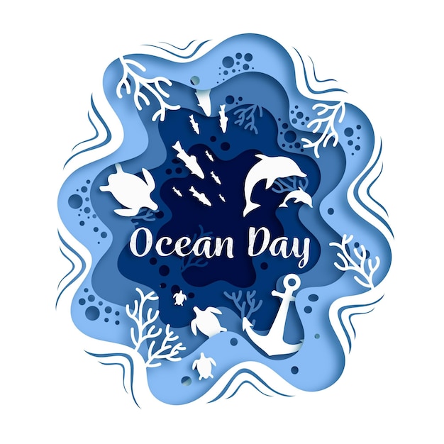 World oceans day in paper style