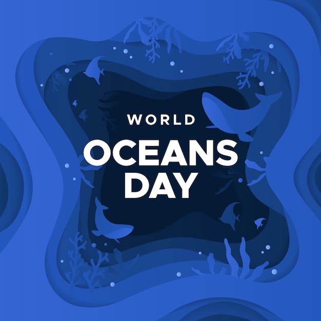 World oceans day in paper style