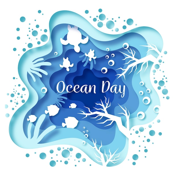 Vettore gratuito giornata mondiale degli oceani in stile carta