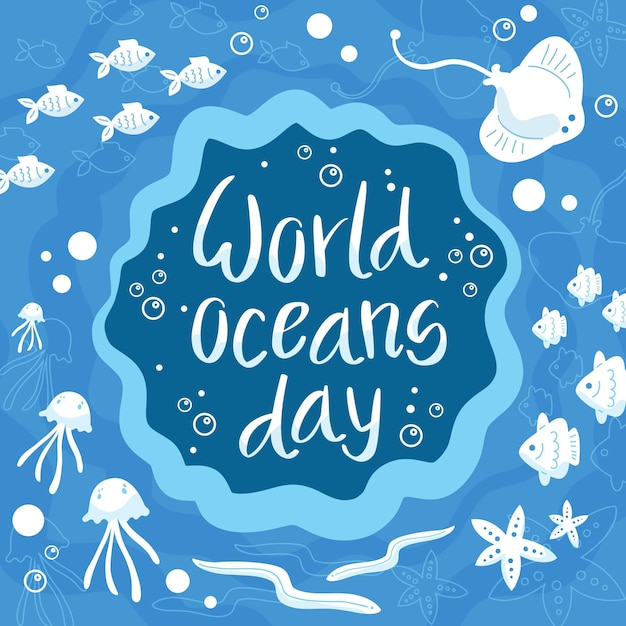 World oceans day surrounded by underwater lives