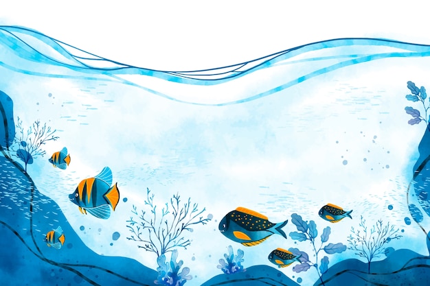 世界海洋デーの水彩画の背景