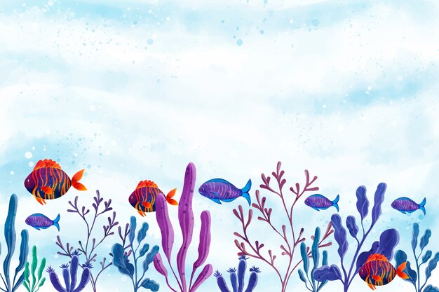 World oceans day watercolor background