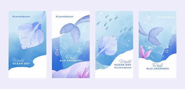 World oceans day watercolor ig stories collection