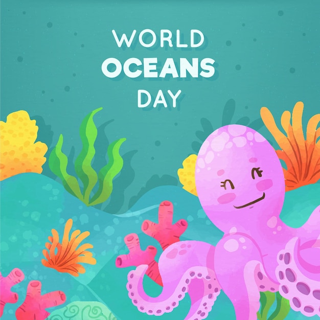 Giornata mondiale degli oceani stile acquerello
