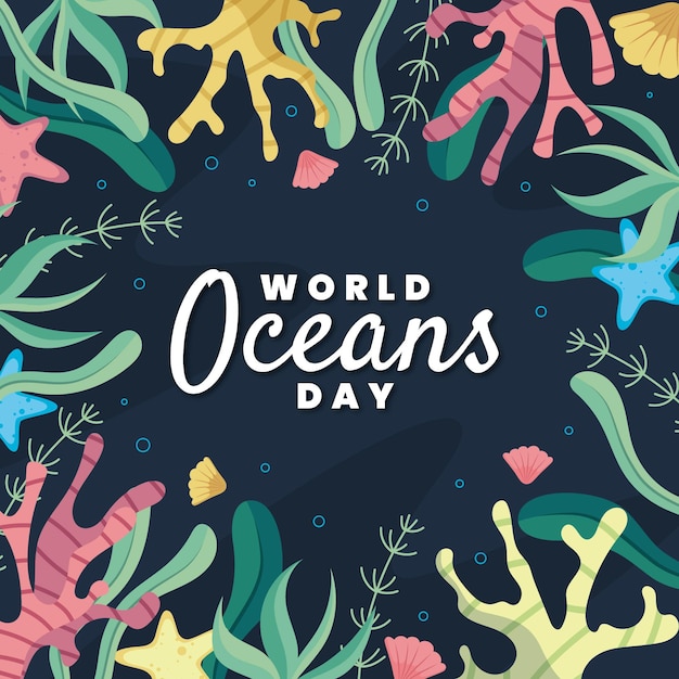 World oceans day with corals and vegetation