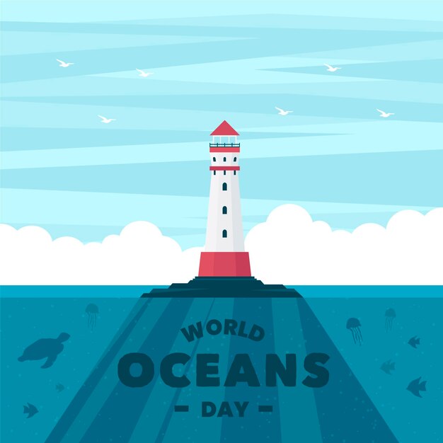 World oceans day with lighthouse