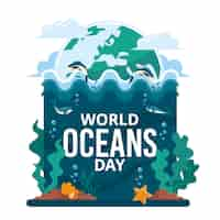 Free vector world oceans day with planet