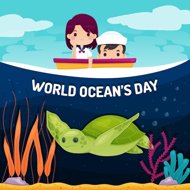 World oceans day with turtle