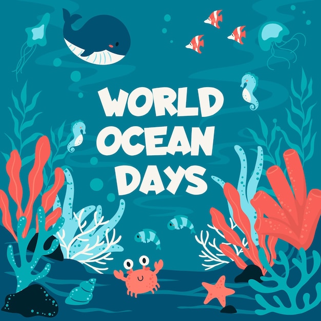 Всемирный день океанов с китами и крабами