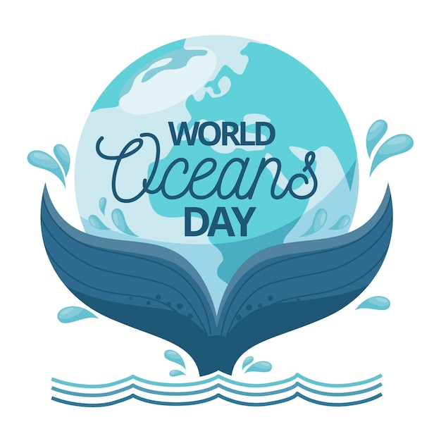 Free vector world oceans day with whale tail