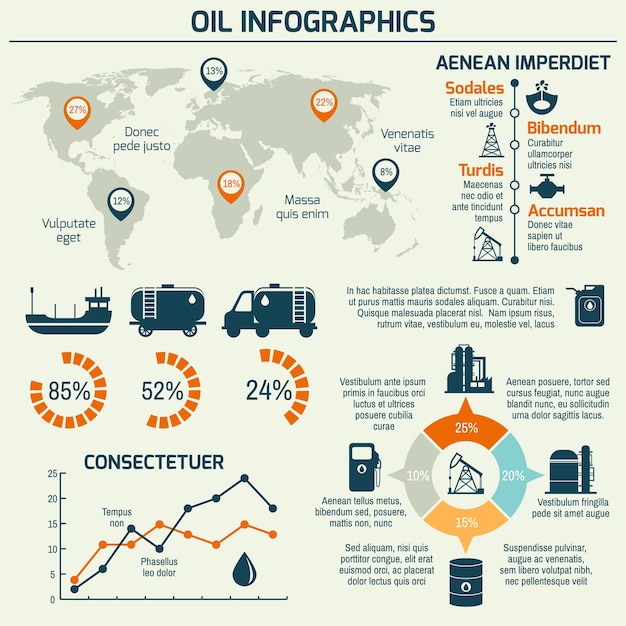 Free vector world oil production distribution and petroleum extraction rate business infochart diagram layout report presentation design vector illustration