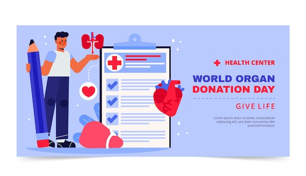 Бесплатное векторное изображение Плоский баннер всемирного дня донорства органов