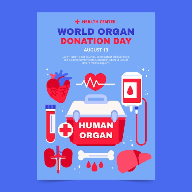 Poster piatto o volantino della giornata mondiale della donazione di organi