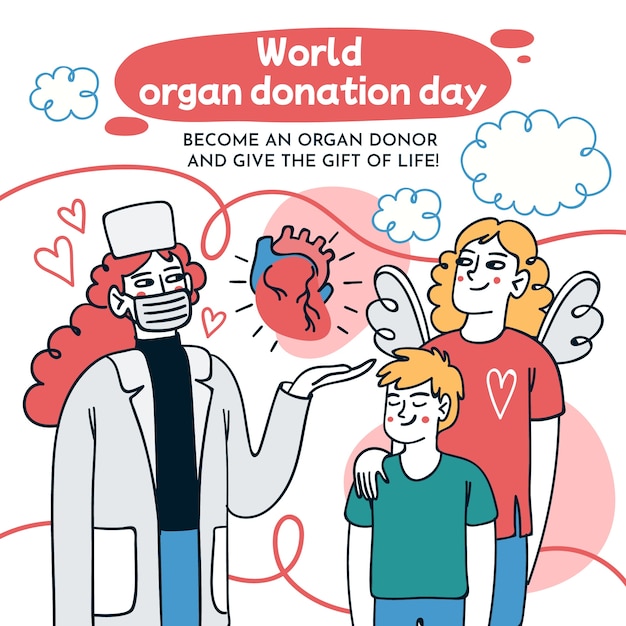 World organ donation day hand drawn illustration