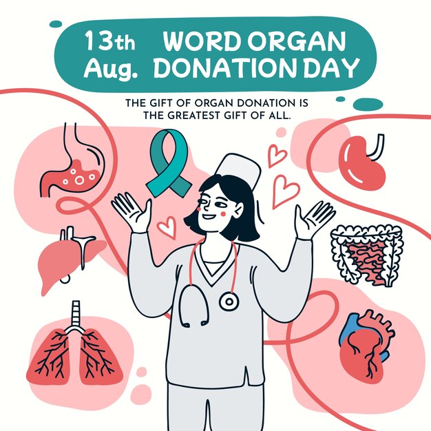 World organ donation day hand drawn illustration