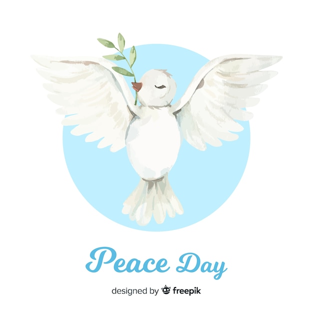 World peace day background with dove in hand drawn style