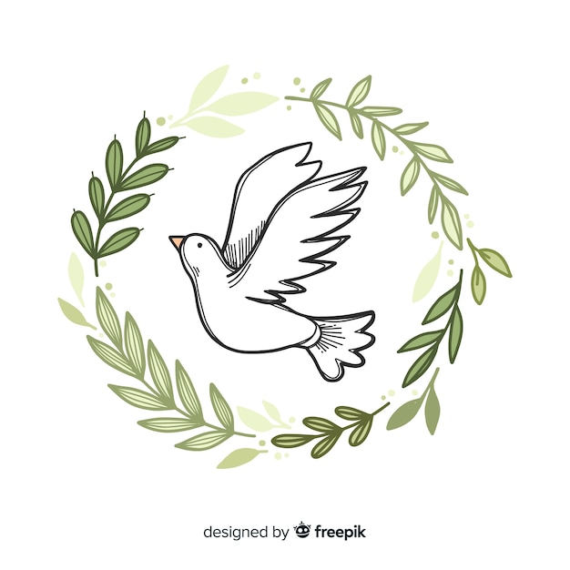 Free vector world peace day background with dove in hand drawn style