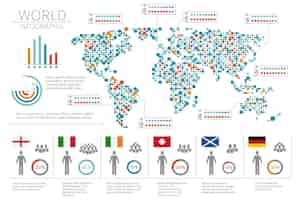 無料ベクター 世界の人々のインフォグラフィック。世界地図イラストの人間のインフォグラフィック。世界の統計とインフォグラフィック