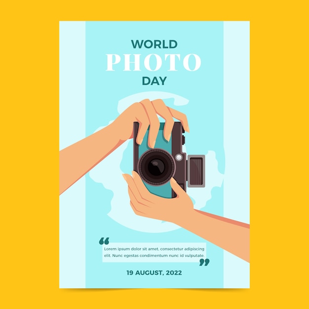 世界の写真撮影の日の手描きのフラットポスター