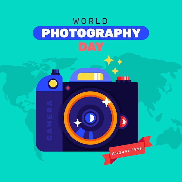 Бесплатное векторное изображение Всемирный день фотографии плоский дизайн