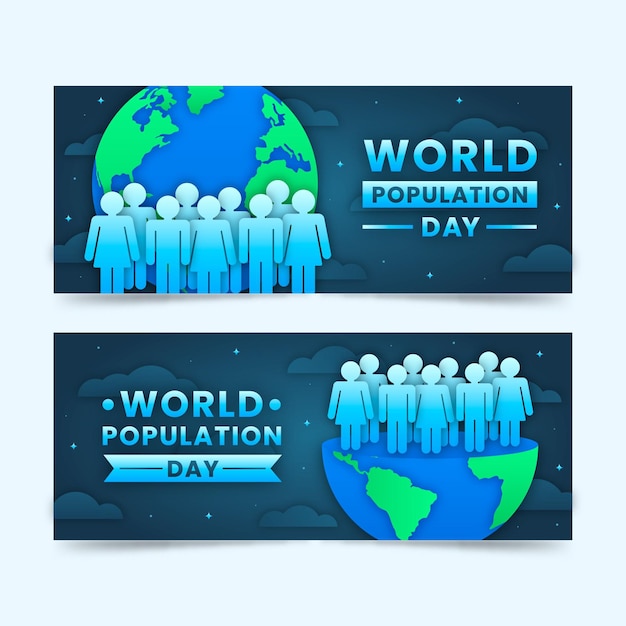 Баннеры всемирного дня народонаселения в бумажном стиле