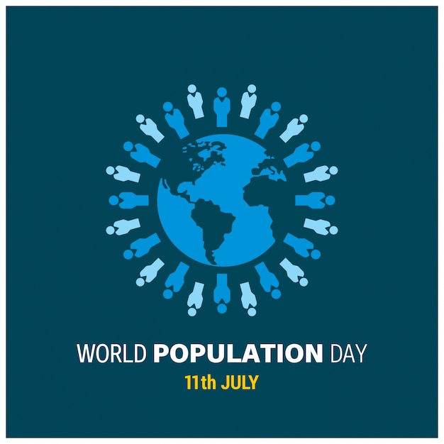 World population day design with people around globe