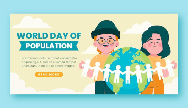 World population day hand drawn flat banner