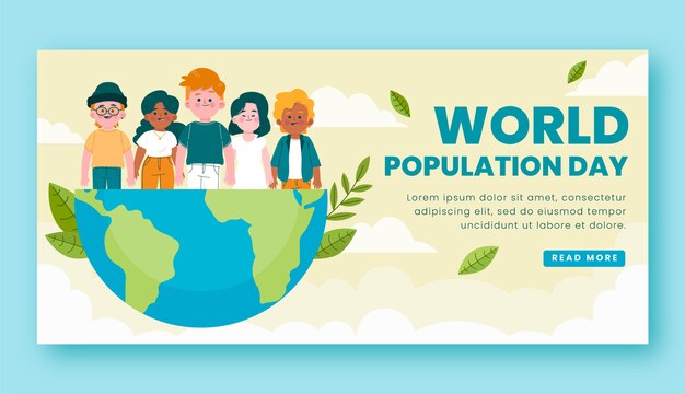 World population day hand drawn flat banner