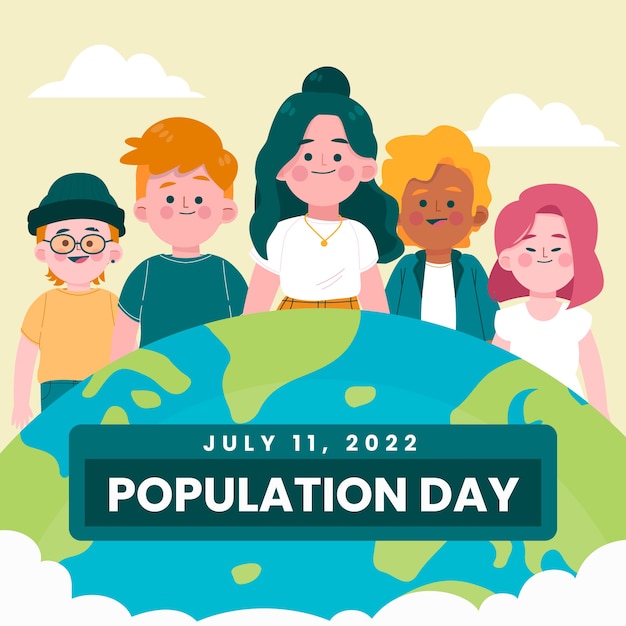 World population day hand drawn flat illustration