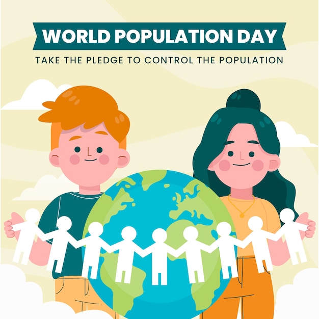 World population day hand drawn flat illustration