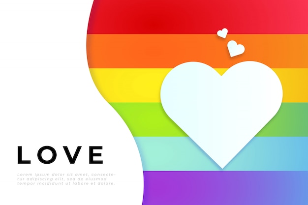 Free vector world pride day with pride flag, white heart and text template