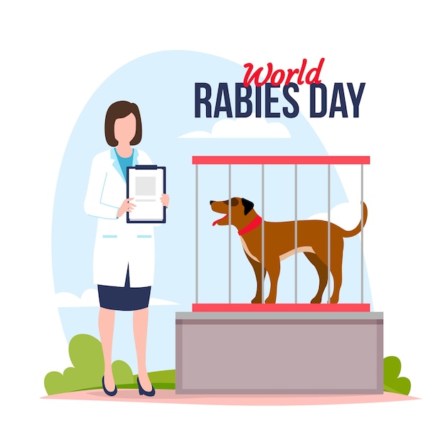 World rabies day hand drawn flat illustration