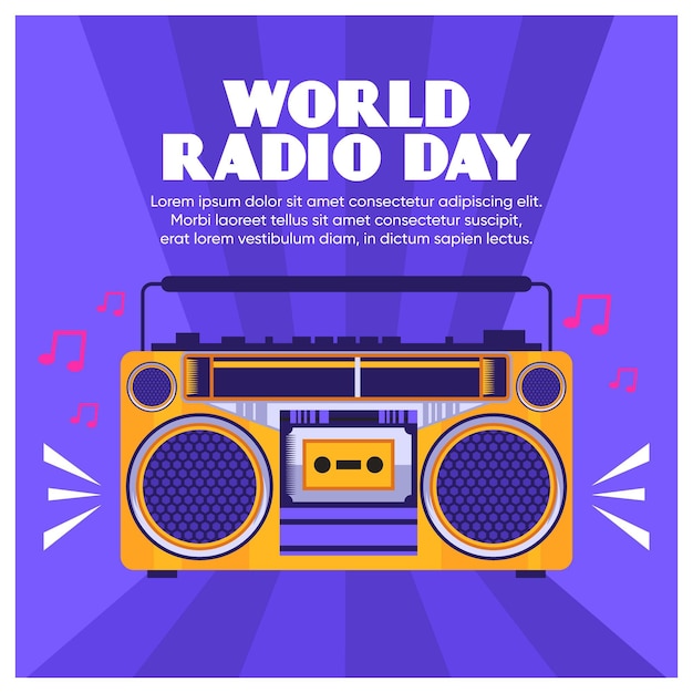 Free vector world radio day background flat design with stereo