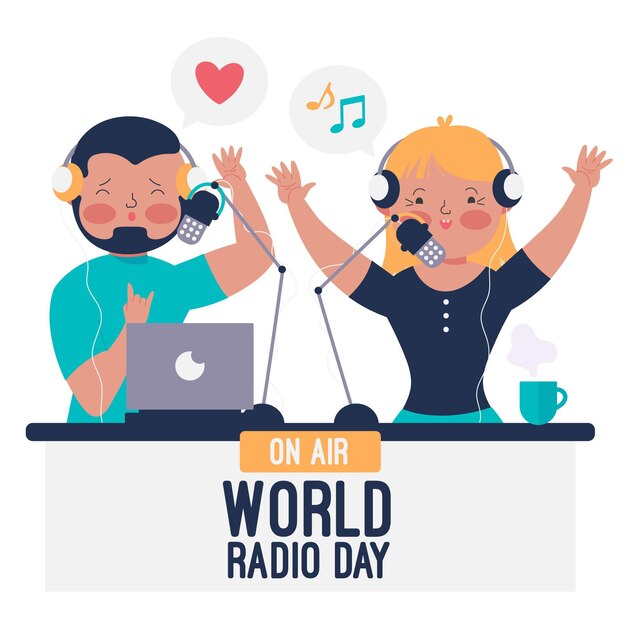 Всемирный день радио рисованной фон с ведущими