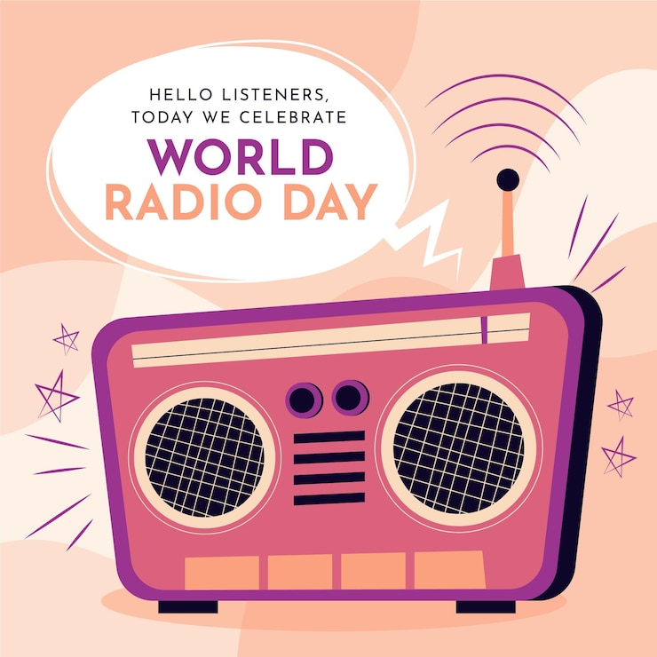 Free Vector world radio day hand drawn background with retro radio
