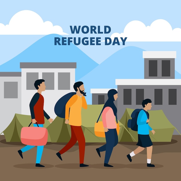 Vettore gratuito tema illustrato della giornata mondiale del rifugiato