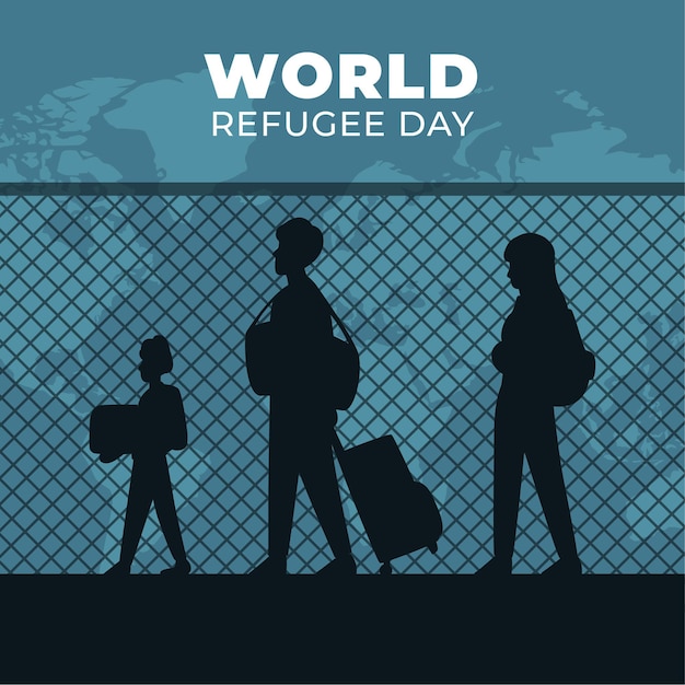 Free vector world refugee day with people silhouettes