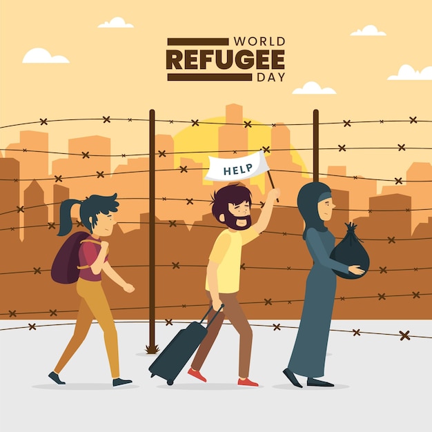 Free vector world refugee day with people