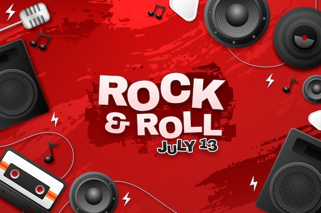 World rock day realistic background with speakers and cassette