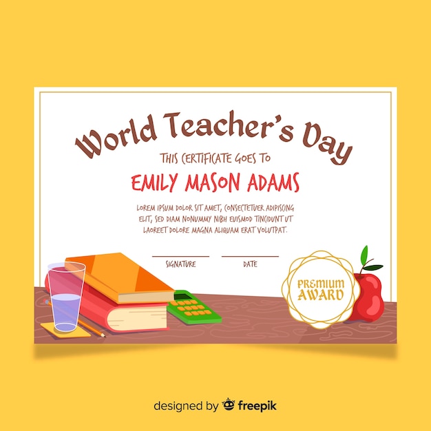 Free vector world's best teacher diploma template